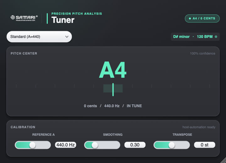The Sattari Tuner interface